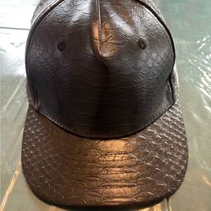 Black Textured Faux Leather Cap